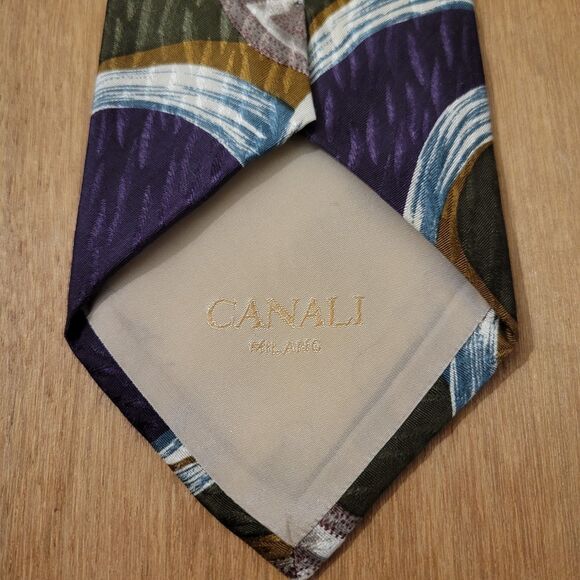 Canali Milano Mens Tie Necktie Artsy Silk Italy 4” x 57.5 to 58” Flaw!! - Picture 6 of 14
